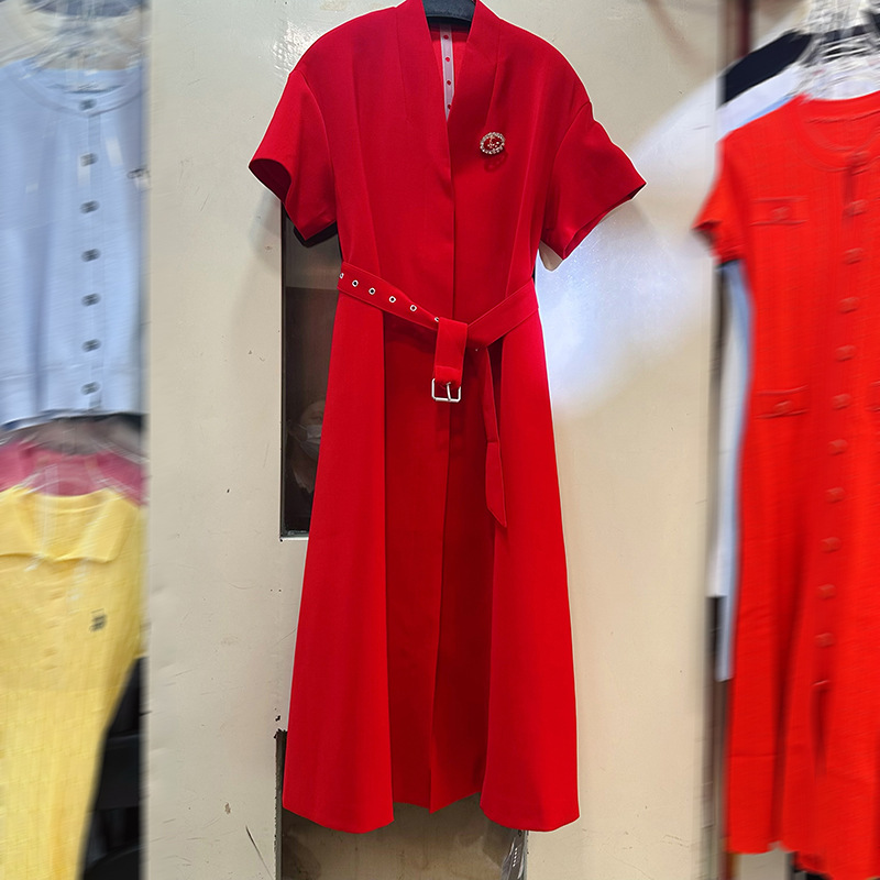 Thirteen line Australian French style niche shoulder length short sleeved breasted dress with waistband A2 # 8564 Thirteen line Australian French style niche shoulder length short sleeved breasted dress with waistband A2 # 8564