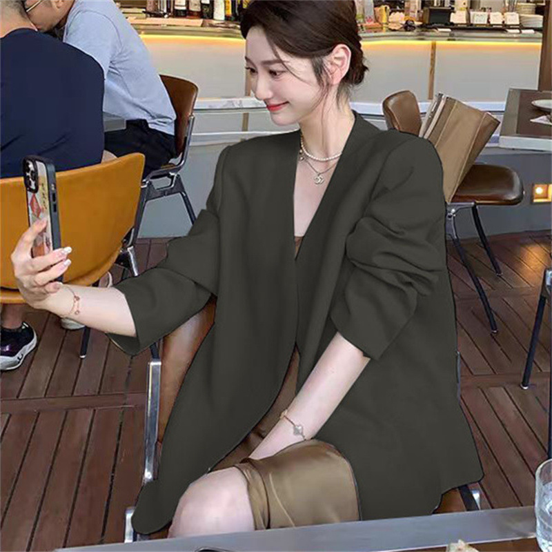 2025 Spring and Autumn New Women's Small Suit Coat, Women's Long Sleeve, Small and Casual, Off white Suit, Korean Version Top 2025 Spring and Autumn New Women's Small Suit Coat, Women's Long Sleeve, Small and Casual, Off white Suit, Korean Version Top