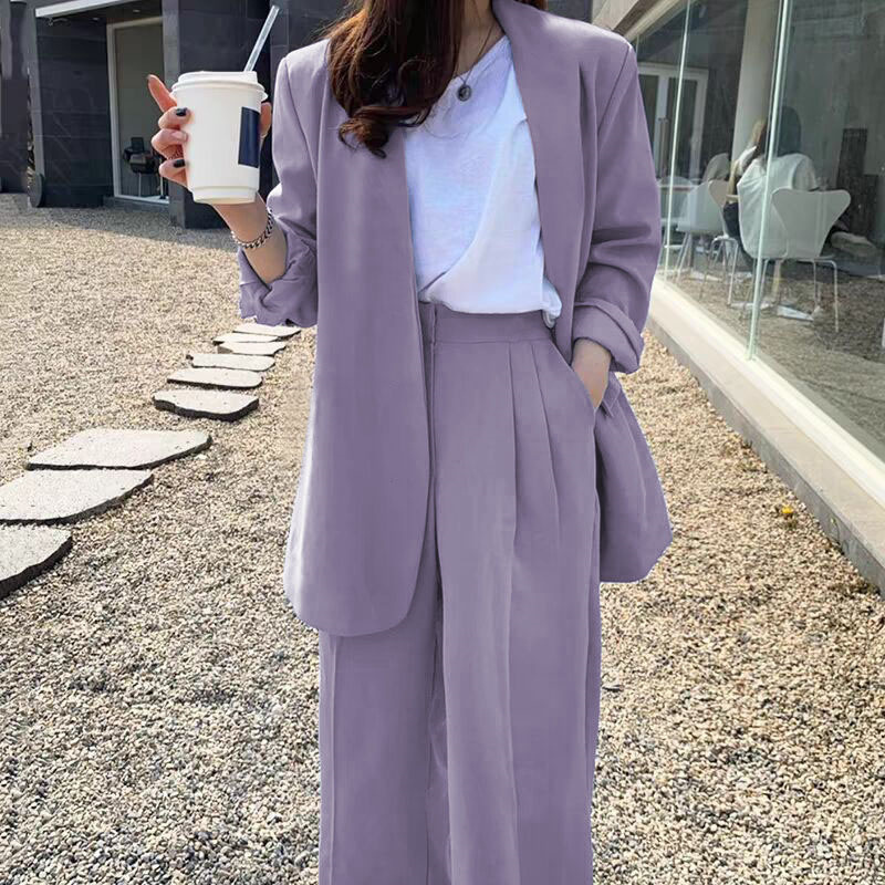 Wide leg pants suit set for women 2025 Spring and Autumn Korean edition fashion temperament British style casual street bombing professional small suit Wide leg pants suit set for women 2025 Spring and Autumn Korean edition fashion temperament British style casual street bombing professional small suit