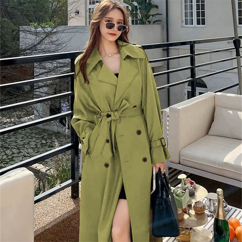 Windbreaker women's long style 2025 Spring and Autumn new Korean version, plus size, small and trendy British style coat, knee length jacket Windbreaker women's long style 2025 Spring and Autumn new Korean version, plus size, small and trendy British style coat, knee length jacket