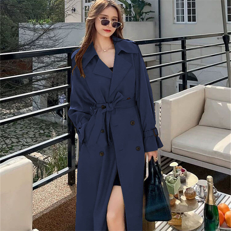 Windbreaker women's long style 2025 Spring and Autumn new Korean version, plus size, small and trendy British style coat, knee length jacket Windbreaker women's long style 2025 Spring and Autumn new Korean version, plus size, small and trendy British style coat, knee length jacket