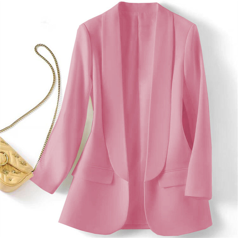 Foreign trade Amazon Middle East hot item Spring and Autumn temperament Commuting solid color lapel long sleeved small suit Korean version jacket for women Foreign trade Amazon Middle East hot item Spring and Autumn temperament Commuting solid color lapel long sleeved small suit Korean version jacket for women