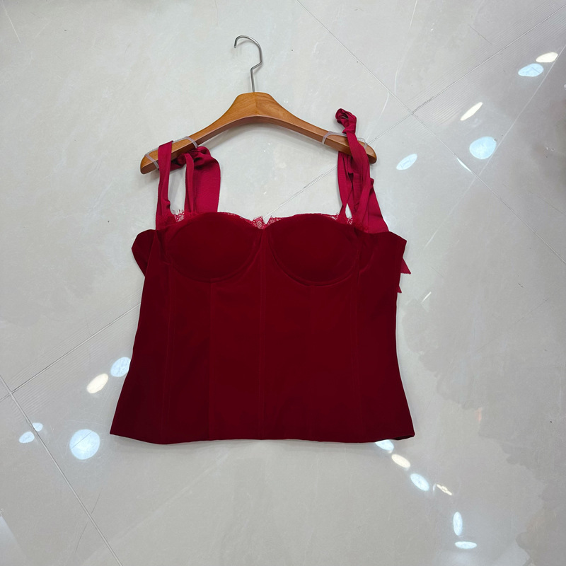 Thirteen line Australian French niche velvet patchwork lace bow suspender elegant retro top A1 # 8003 Thirteen line Australian French niche velvet patchwork lace bow suspender elegant retro top A1 # 8003