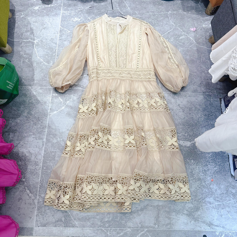 Thirteen lines summer new French socialite dignified and atmospheric design sense Tencel cotton long dress A2 # 3355