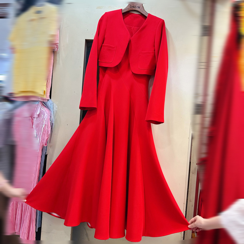 Thirteen line Vietnam niche short coat dress big swing long skirt long sleeved small coat two-piece set A2 # 8365 Thirteen line Vietnam niche short coat dress big swing long skirt long sleeved small coat two-piece set A2 # 8365