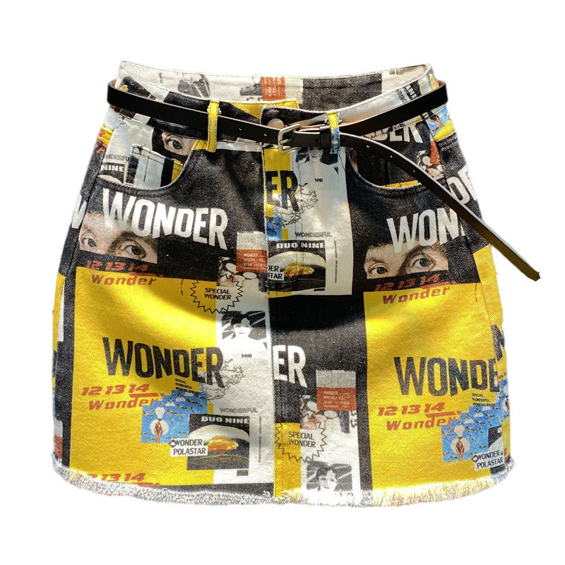 European 2023 Summer Fashion Printed Pattern Denim Short Skirt for Women, High Waist, A-line, Slim Fit, Slim Look, Hip Wrapping Half body Skirt European 2023 Summer Fashion Printed Pattern Denim Short Skirt for Women, High Waist, A-line, Slim Fit, Slim Look, Hip Wrapping Half body Skirt