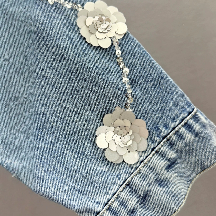 Thailand Chaopai 2025 Spring Autumn New Heavy Industry Sequins Denim Coat Women's Loose Slim Collar Long Sleeve Top Thailand Chaopai 2025 Spring Autumn New Heavy Industry Sequins Denim Coat Women's Loose Slim Collar Long Sleeve Top