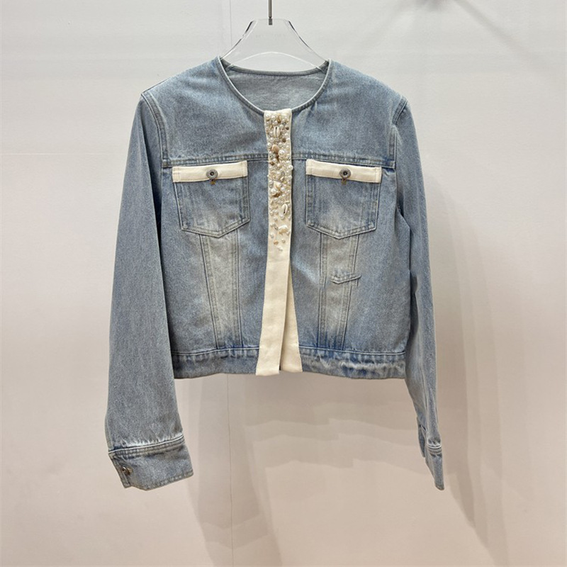 European Station 2025 Spring and Autumn New Design Sense Heavy Industry Nail Bead Long Sleeve Cowboy Jacket Top Women's Trendy Brand European Station 2025 Spring and Autumn New Design Sense Heavy Industry Nail Bead Long Sleeve Cowboy Jacket Top Women's Trendy Brand