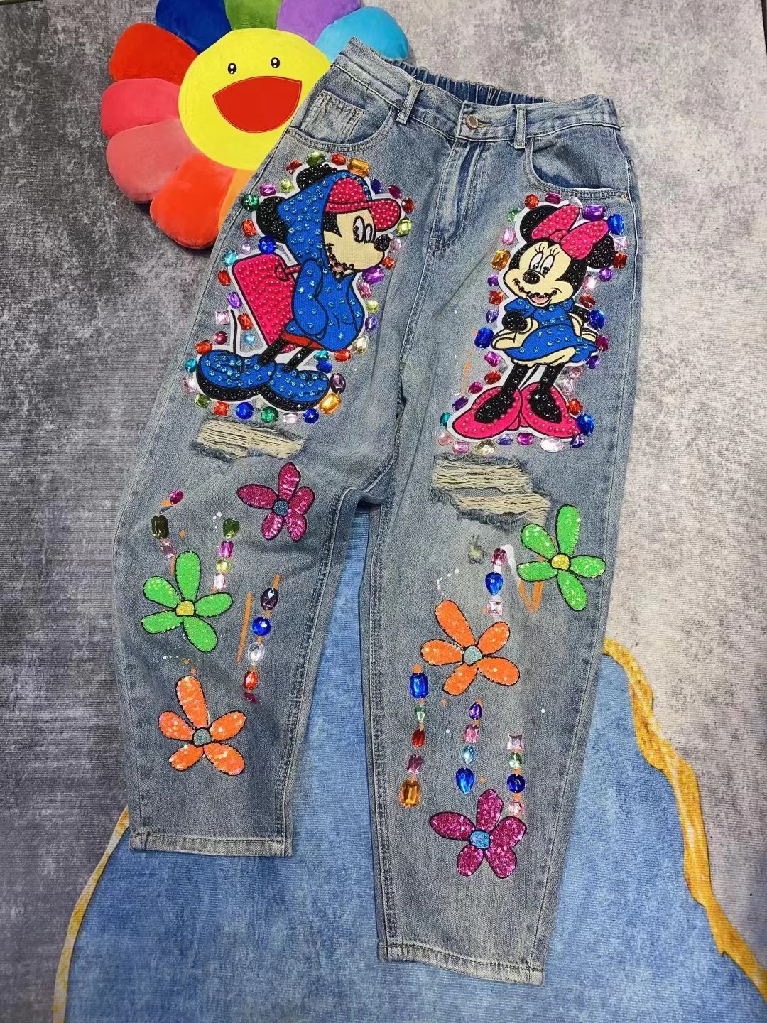 Thailand Chaopai 2024 Spring Summer Heavy Industry Beaded Jeans Women's Worn out Sequins Gem Hand Wash Pants Thailand Chaopai 2024 Spring Summer Heavy Industry Beaded Jeans Women's Worn out Sequins Gem Hand Wash Pants