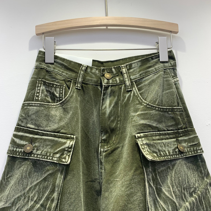 American retro 2023 autumn new straight leg pants loose pants heavy industry, large pocket workwear denim pants for women American retro 2023 autumn new straight leg pants loose pants heavy industry, large pocket workwear denim pants for women