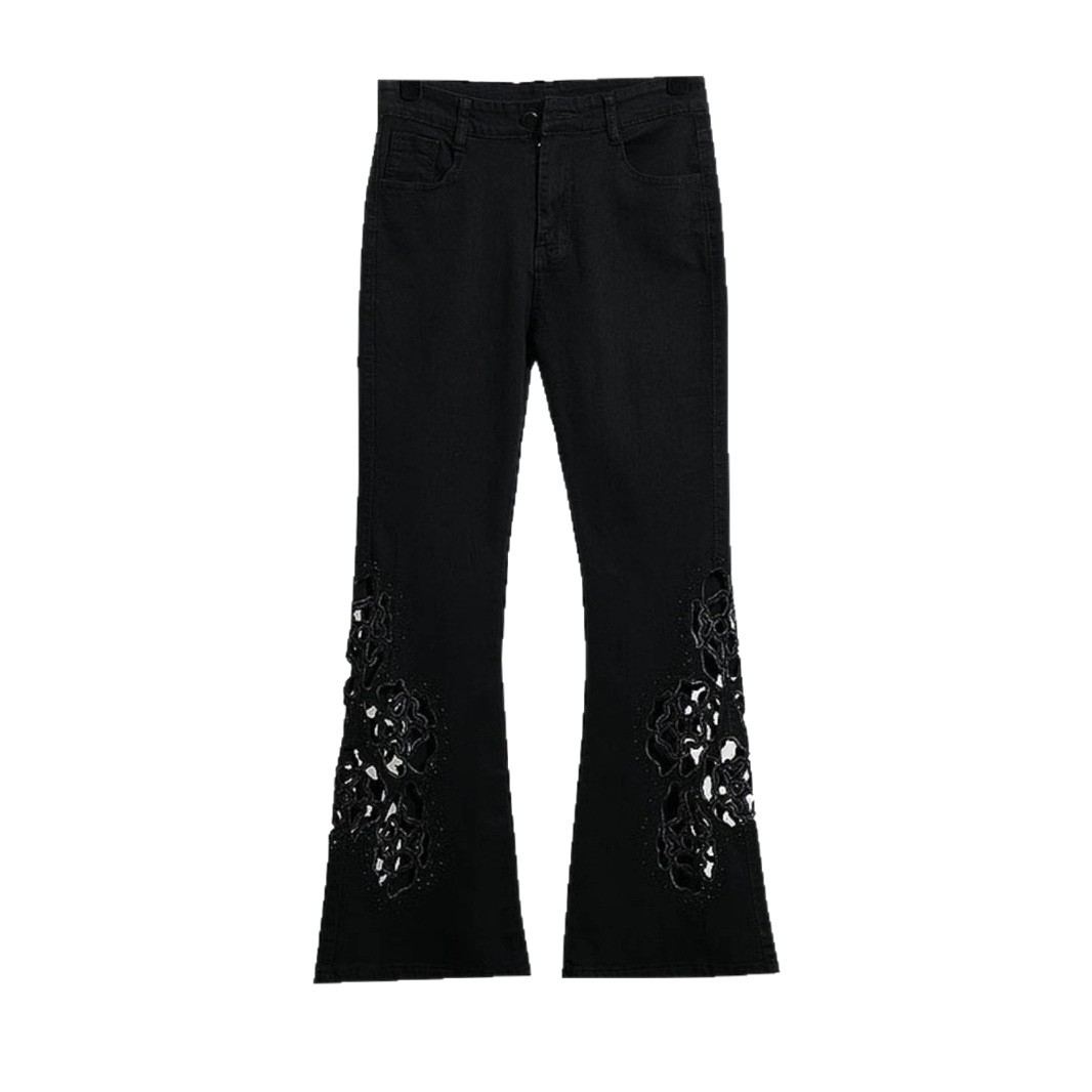 European Station 2025 Spring New Fashionable and Stylish Slimming and Slimming Heavy Industry Hollow Micro Horn Jeans Women's Trendy Brand European Station 2025 Spring New Fashionable and Stylish Slimming and Slimming Heavy Industry Hollow Micro Horn Jeans Women's Trendy Brand