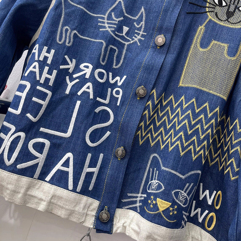 European Station 2025 Spring and Autumn New European Products Women's Fashion Loose Stand Collar Cartoon Embroidered Coat Top Trendy Brand European Station 2025 Spring and Autumn New European Products Women's Fashion Loose Stand Collar Cartoon Embroidered Coat Top Trendy Brand