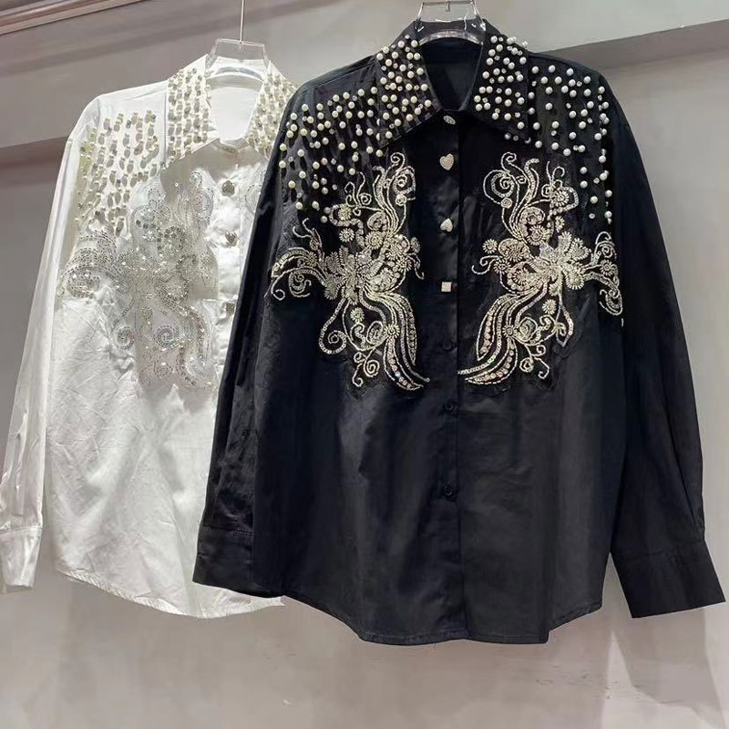 Fashion Versatile Shirt 2025 New Women's Spring/Summer Hot Style Western Style Medium Long Style New Chinese Symmetrical Diamond Flower Shirt