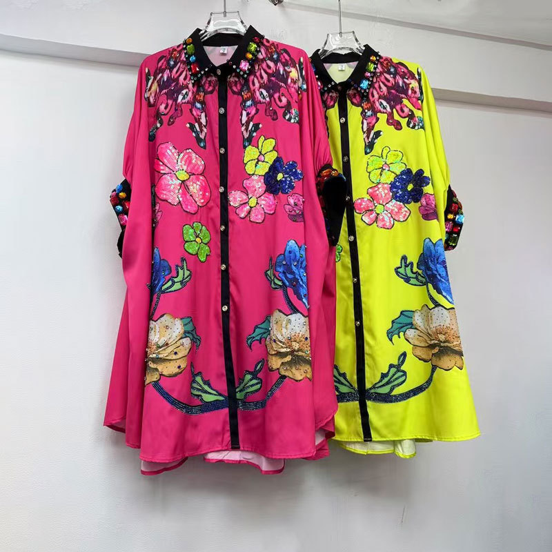 Niche Design Sense 2025 Summer New Women's Long Shirt Skirt Loose Large Print Bat shaped Middle Skirt Fashion Trendy Brand