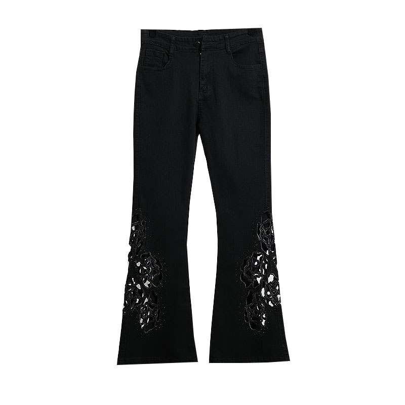 European Station 2025 Spring New Fashionable and Stylish Slimming and Slimming Heavy Industry Hollow Micro Horn Jeans Women's Trendy Brand European Station 2025 Spring New Fashionable and Stylish Slimming and Slimming Heavy Industry Hollow Micro Horn Jeans Women's Trendy Brand