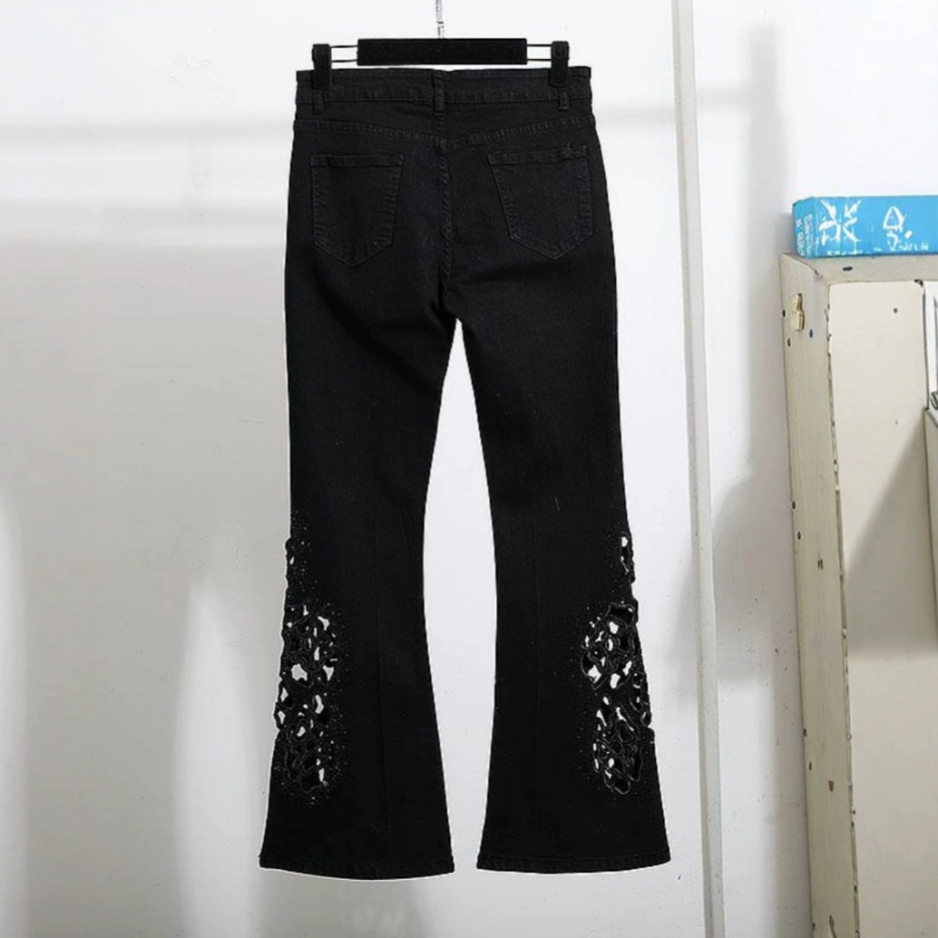 European Station 2025 Spring New Fashionable and Stylish Slimming and Slimming Heavy Industry Hollow Micro Horn Jeans Women's Trendy Brand European Station 2025 Spring New Fashionable and Stylish Slimming and Slimming Heavy Industry Hollow Micro Horn Jeans Women's Trendy Brand