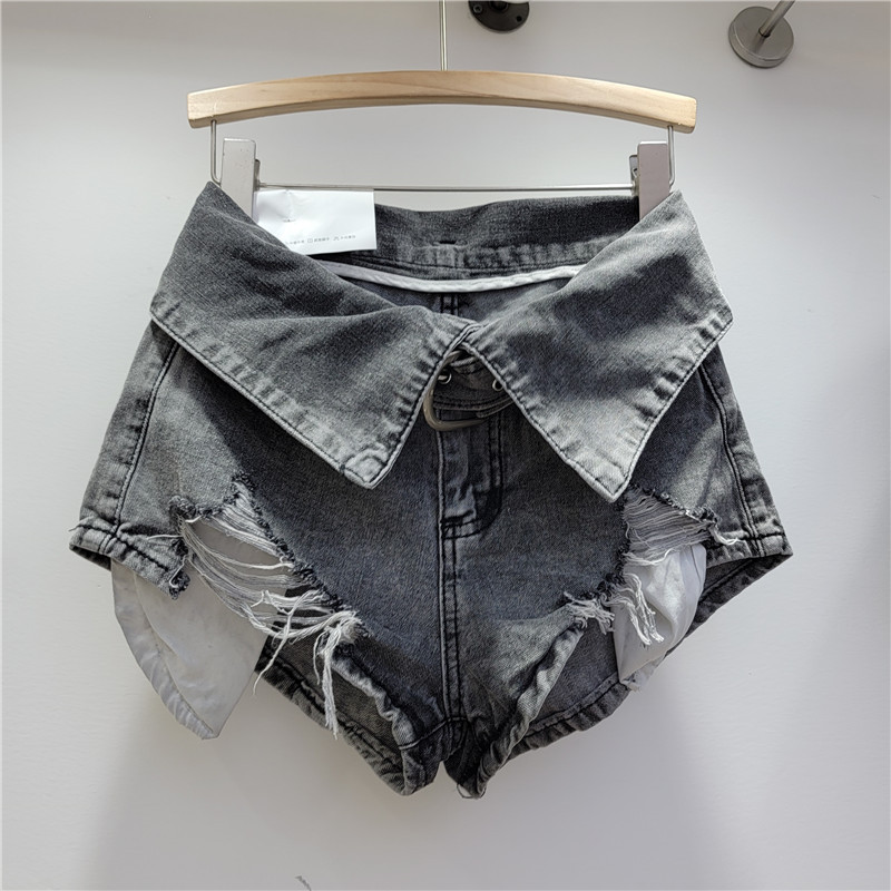Hot girl retro ripped jeans women summer high waist slimming ins trendy shorts small niche wide leg pants Hot girl retro ripped jeans women summer high waist slimming ins trendy shorts small niche wide leg pants
