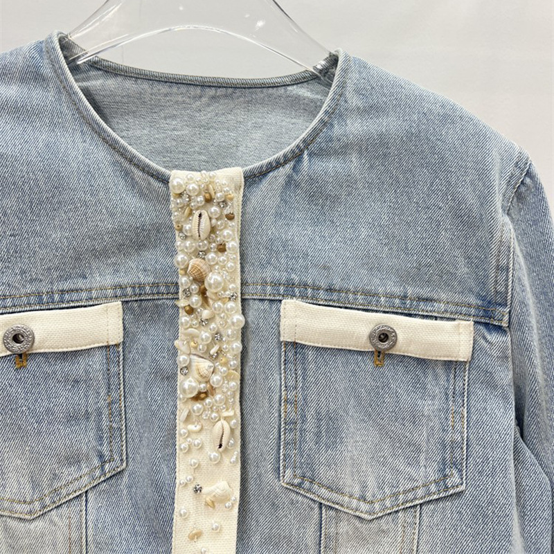 European Station 2025 Spring and Autumn New Design Sense Heavy Industry Nail Bead Long Sleeve Cowboy Jacket Top Women's Trendy Brand European Station 2025 Spring and Autumn New Design Sense Heavy Industry Nail Bead Long Sleeve Cowboy Jacket Top Women's Trendy Brand