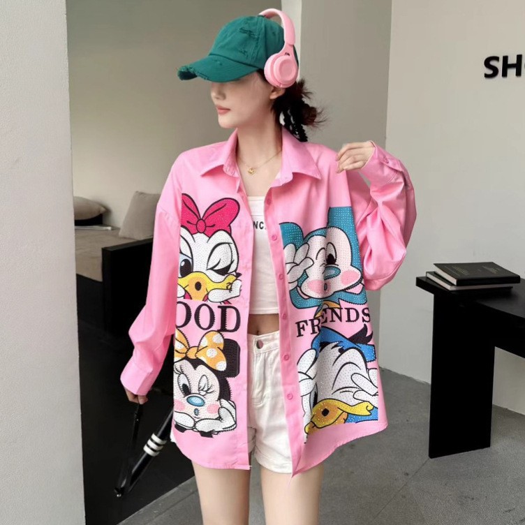 European Station Trendy Heavy Industry Printed Cartoon Shirt for Women 2025 Autumn New Style Loose and Stylish Versatile Long Sleeve Top European Station Trendy Heavy Industry Printed Cartoon Shirt for Women 2025 Autumn New Style Loose and Stylish Versatile Long Sleeve Top