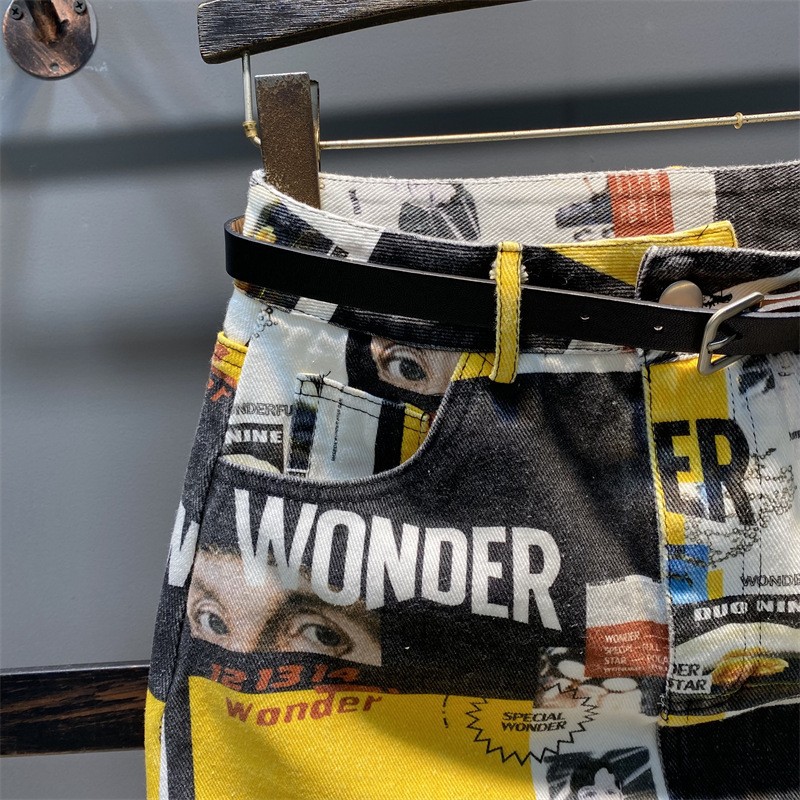 European 2023 Summer Fashion Printed Pattern Denim Short Skirt for Women, High Waist, A-line, Slim Fit, Slim Look, Hip Wrapping Half body Skirt European 2023 Summer Fashion Printed Pattern Denim Short Skirt for Women, High Waist, A-line, Slim Fit, Slim Look, Hip Wrapping Half body Skirt