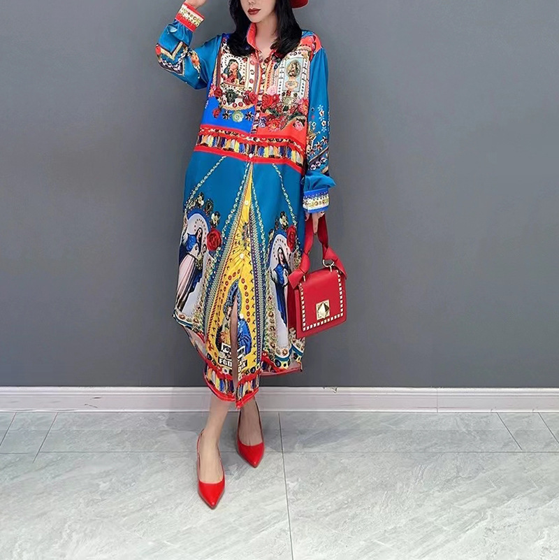 2024 Summer New Fashion Colors POLO Collar Shirt Printed Dress Casual Women's Design Shirt Trendy Brand