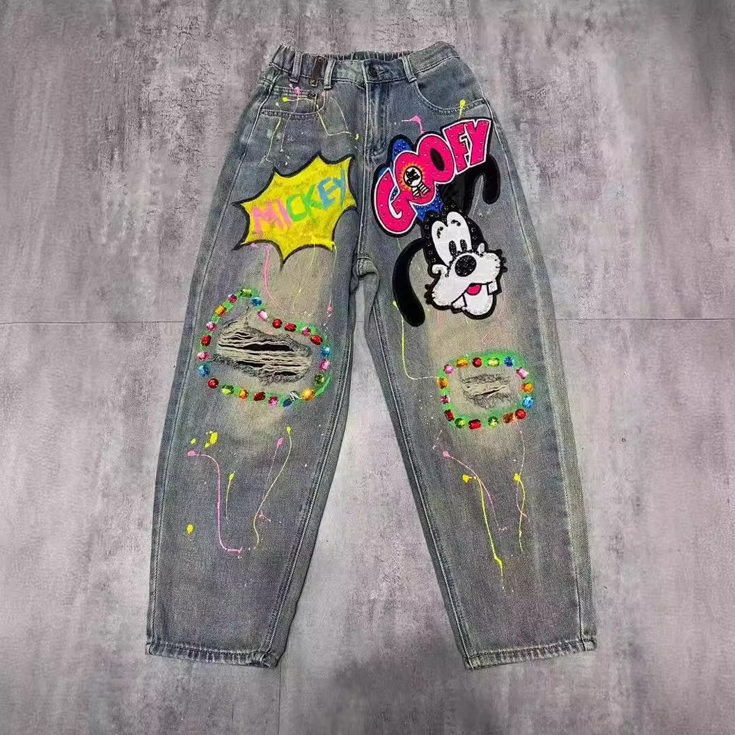 Thailand Chaopai 2024 Spring Summer Heavy Industry Beaded Jeans Women's Worn out Sequins Gem Hand Wash Pants Thailand Chaopai 2024 Spring Summer Heavy Industry Beaded Jeans Women's Worn out Sequins Gem Hand Wash Pants