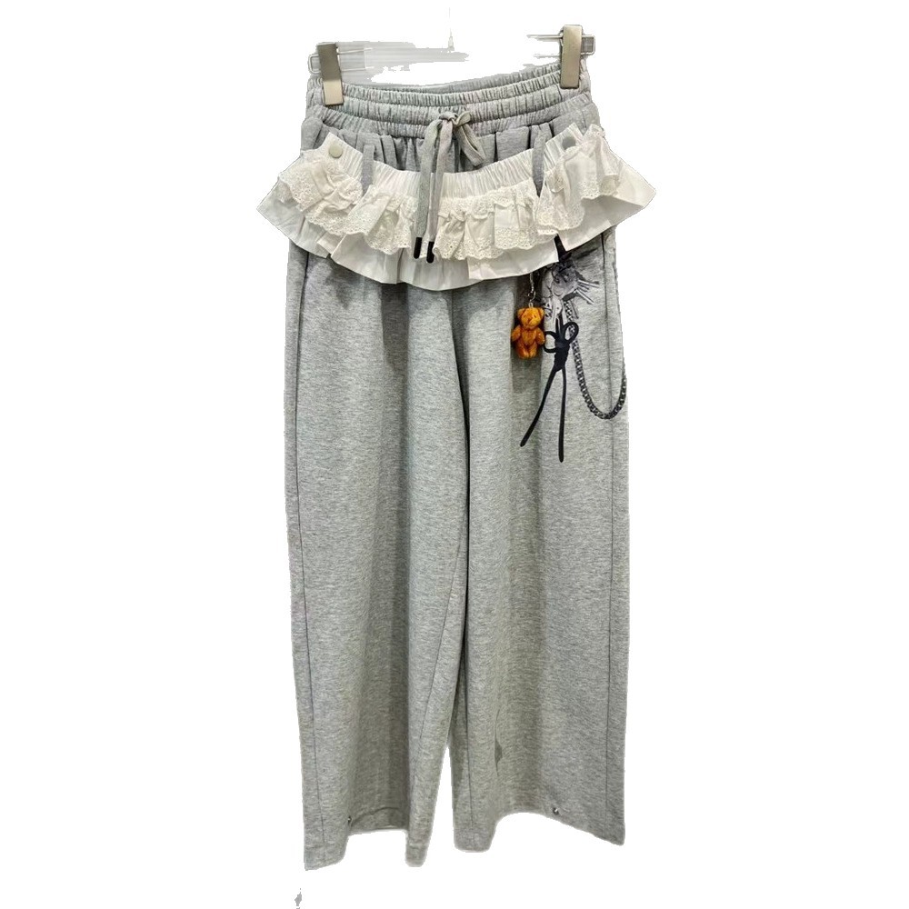 European Station 2025 Autumn New Sweet Cool Spicy Girl Folded Skirt Edge Printed Pendant Loose Waist Pants Wide Leg Pants Trendy European Station 2025 Autumn New Sweet Cool Spicy Girl Folded Skirt Edge Printed Pendant Loose Waist Pants Wide Leg Pants Trendy