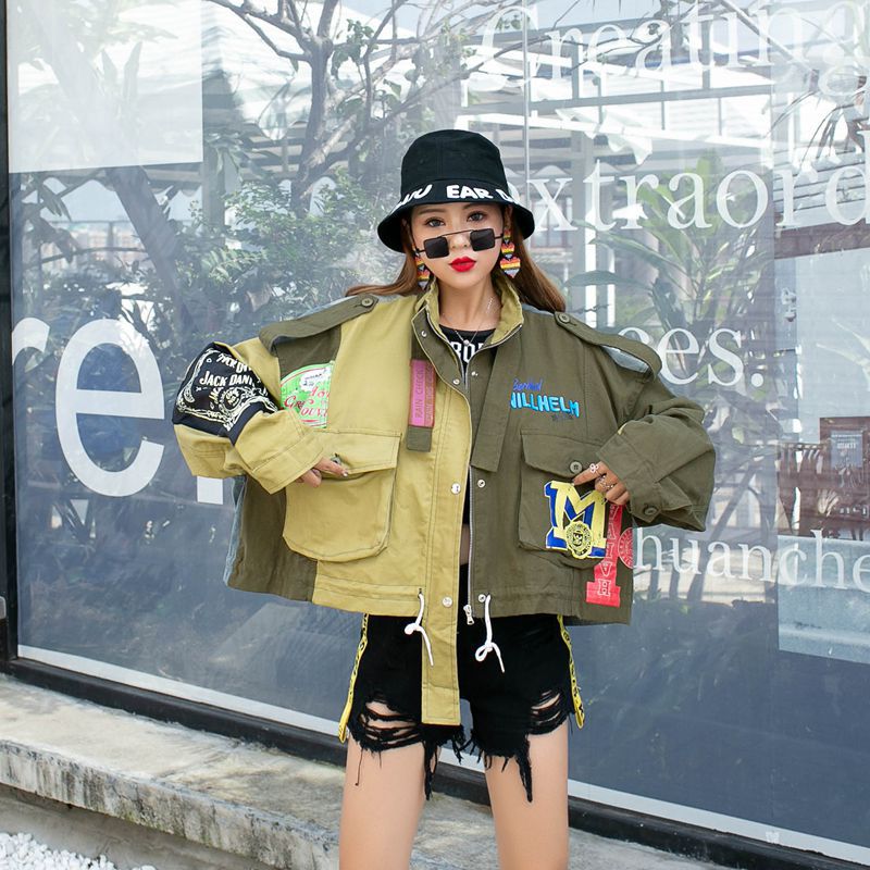 Thailand Chaopai Letter Embroidery Stand Collar Short bf Unisex Bomber Jersey Splice Color Contrast Workwear Coat Women's Spring and Autumn Thailand Chaopai Letter Embroidery Stand Collar Short bf Unisex Bomber Jersey Splice Color Contrast Workwear Coat Women's Spring and Autumn