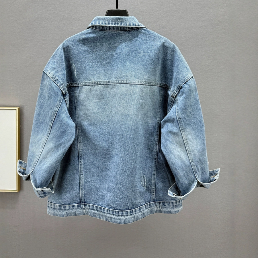 Thailand Chaopai 2025 Spring Autumn New Heavy Industry Sequins Denim Coat Women's Loose Slim Collar Long Sleeve Top Thailand Chaopai 2025 Spring Autumn New Heavy Industry Sequins Denim Coat Women's Loose Slim Collar Long Sleeve Top