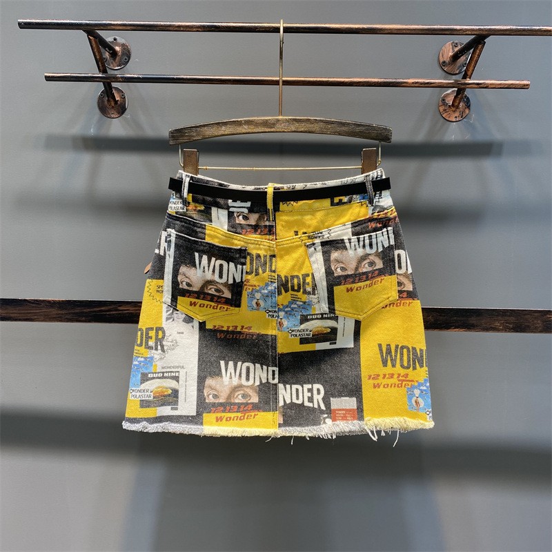 European 2023 Summer Fashion Printed Pattern Denim Short Skirt for Women, High Waist, A-line, Slim Fit, Slim Look, Hip Wrapping Half body Skirt European 2023 Summer Fashion Printed Pattern Denim Short Skirt for Women, High Waist, A-line, Slim Fit, Slim Look, Hip Wrapping Half body Skirt