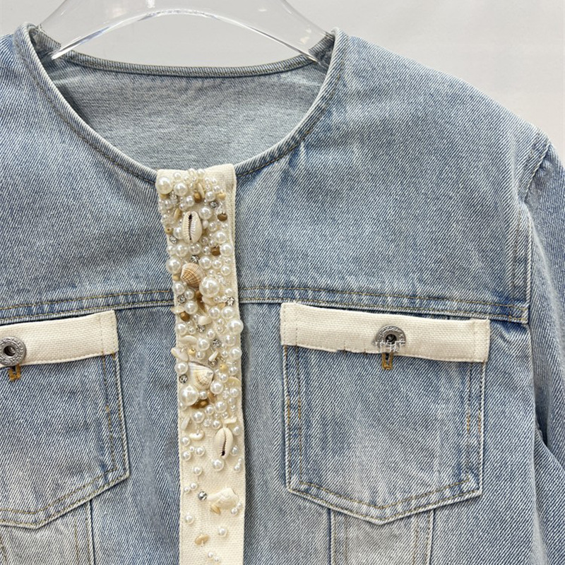 European Station 2025 Spring and Autumn New Design Sense Heavy Industry Nail Bead Long Sleeve Cowboy Jacket Top Women's Trendy Brand European Station 2025 Spring and Autumn New Design Sense Heavy Industry Nail Bead Long Sleeve Cowboy Jacket Top Women's Trendy Brand