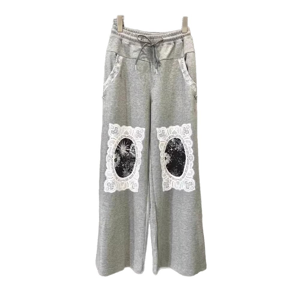 European Station 2025 Spring/Summer New Style American Spicy Girl Style Slim Fit and Versatile Lace Splicing Casual Pants Women's Pants Trendy European Station 2025 Spring/Summer New Style American Spicy Girl Style Slim Fit and Versatile Lace Splicing Casual Pants Women's Pants Trendy