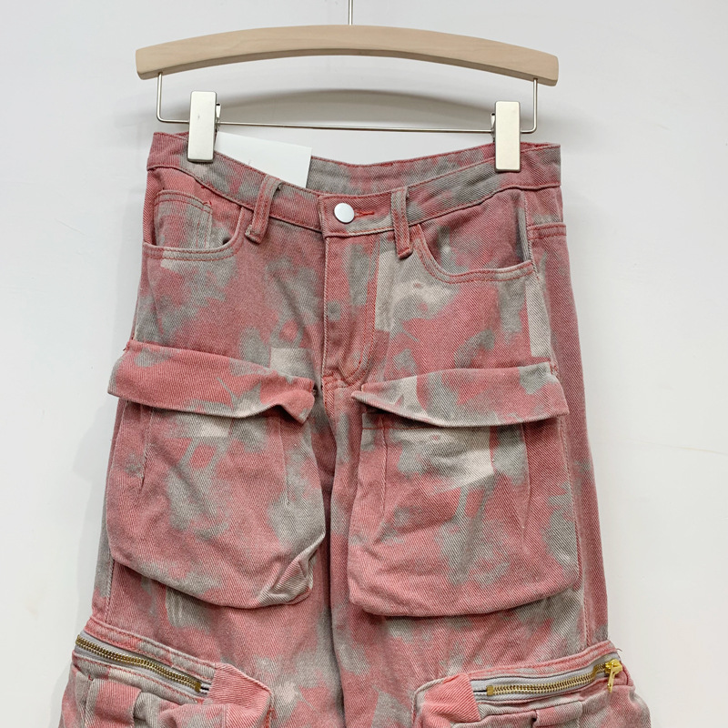 American retro washed workwear jeans women's spring and autumn camouflage multi pocket couple loose straight leg wide leg pants trendy American retro washed workwear jeans women's spring and autumn camouflage multi pocket couple loose straight leg wide leg pants trendy