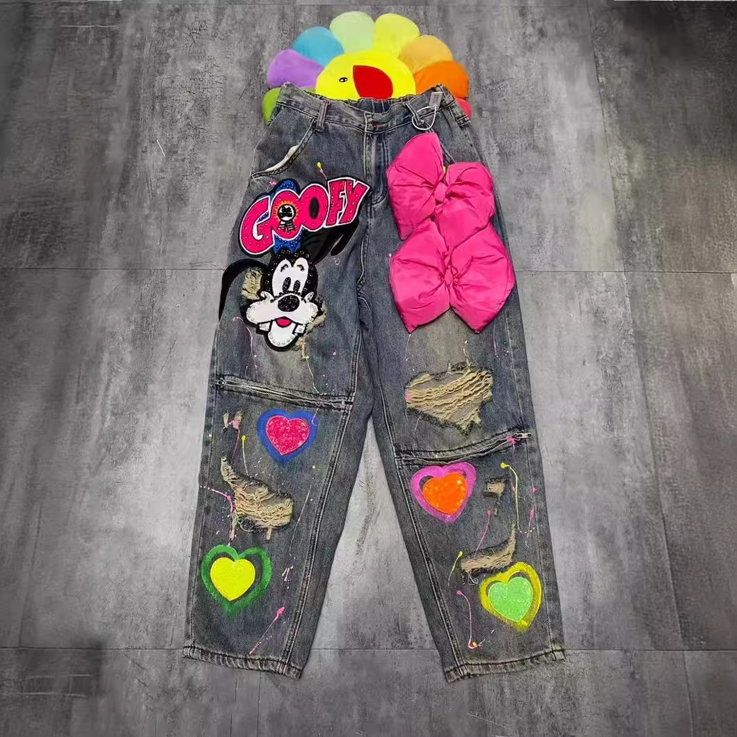 Thailand Chaopai 2024 Spring Summer Heavy Industry Beaded Jeans Women's Worn out Sequins Gem Hand Wash Pants Thailand Chaopai 2024 Spring Summer Heavy Industry Beaded Jeans Women's Worn out Sequins Gem Hand Wash Pants