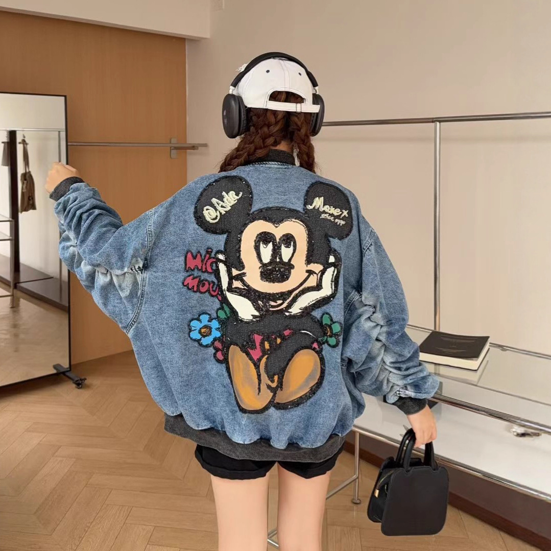 Thailand Chaopai 2025 Spring and Autumn New Loose Large Edition Heavy Industry Embroidery Mickey Cartoon Baseball Suit Short Coat Women