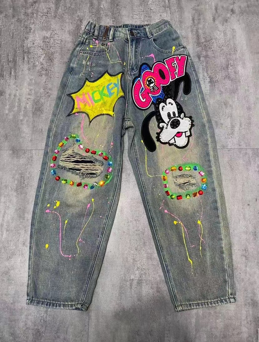 Thailand Chaopai 2024 Spring Summer Heavy Industry Beaded Jeans Women's Worn out Sequins Gem Hand Wash Pants Thailand Chaopai 2024 Spring Summer Heavy Industry Beaded Jeans Women's Worn out Sequins Gem Hand Wash Pants