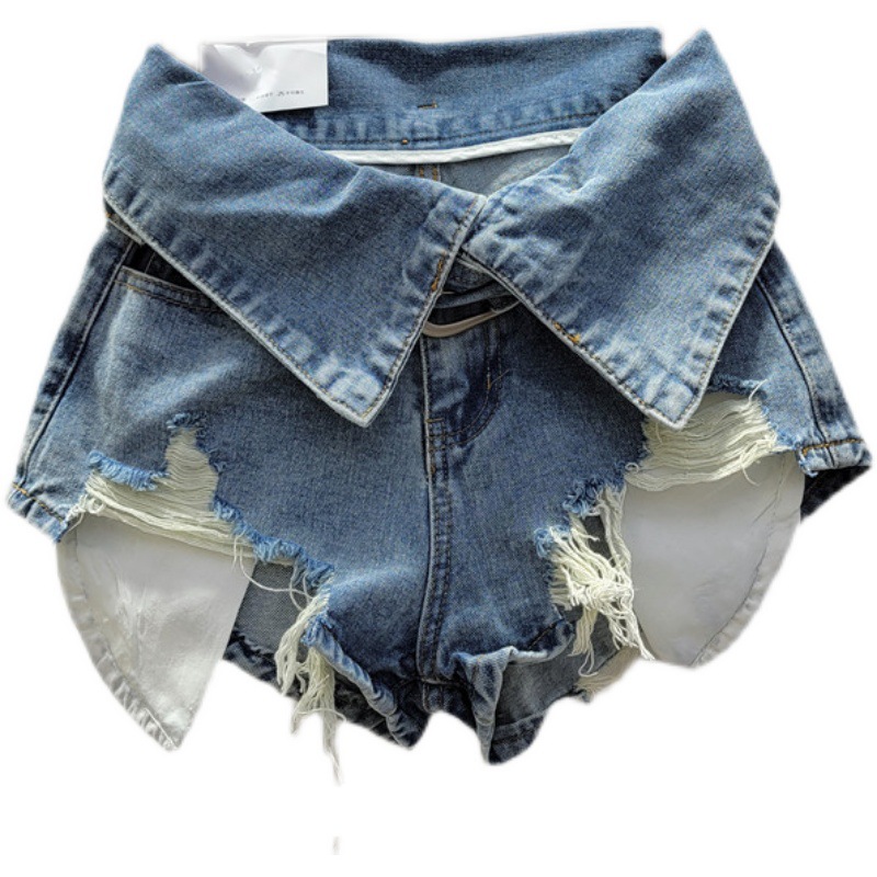 Hot girl retro ripped jeans women summer high waist slimming ins trendy shorts small niche wide leg pants Hot girl retro ripped jeans women summer high waist slimming ins trendy shorts small niche wide leg pants