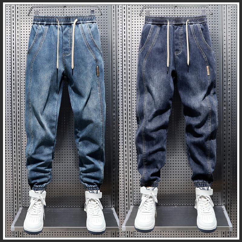 Cross border autumn and winter thick fleece jeans for men, elastic slim fit small leg pants, Korean version trendy casual pants for men
