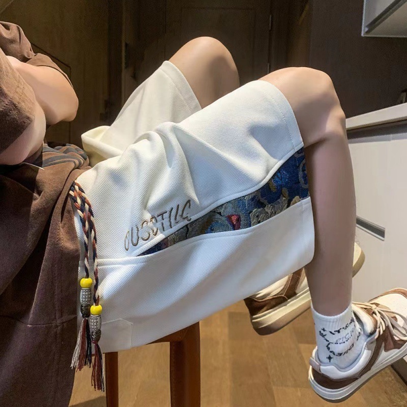 Short pants for men in summer, trendy brand, cool and stylish, embroidered sports pants, oversized loose straight leg casual cropped pants Short pants for men in summer, trendy brand, cool and stylish, embroidered sports pants, oversized loose straight leg casual cropped pants