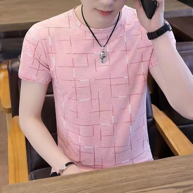 Summer new ice sensation short sleeved T-shirt for men, round neck trendy thin and breathable ice silk top for men