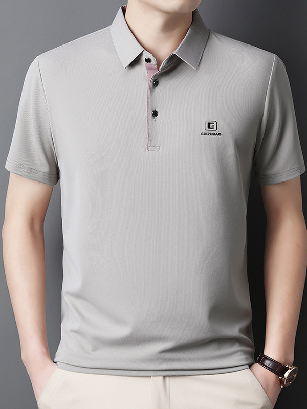 Short sleeved T-shirt men's stretch waffle 2025 summer new item men's placket color blocked short sleeved polo shirt top T-shirt