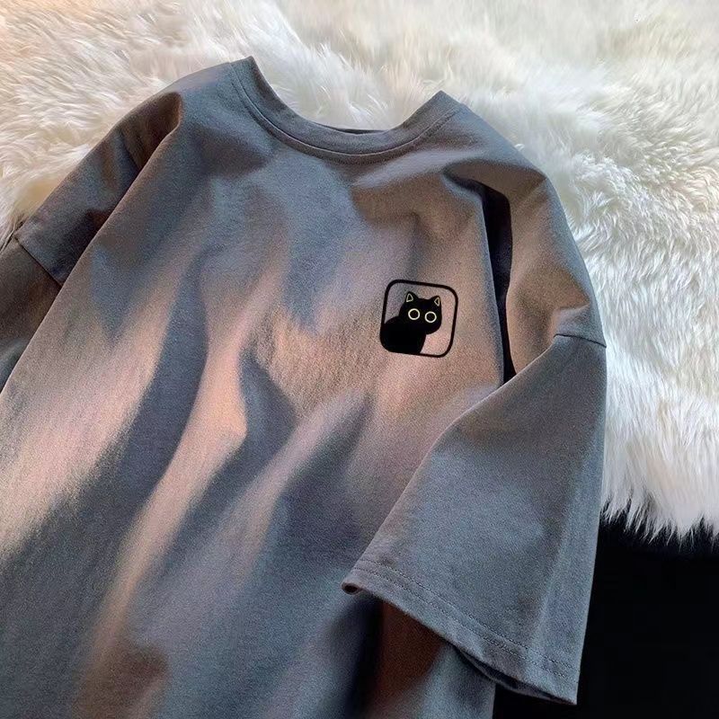 Short sleeved t-shirt men's summer loose cartoon American print trendy brand student half sleeved shirt