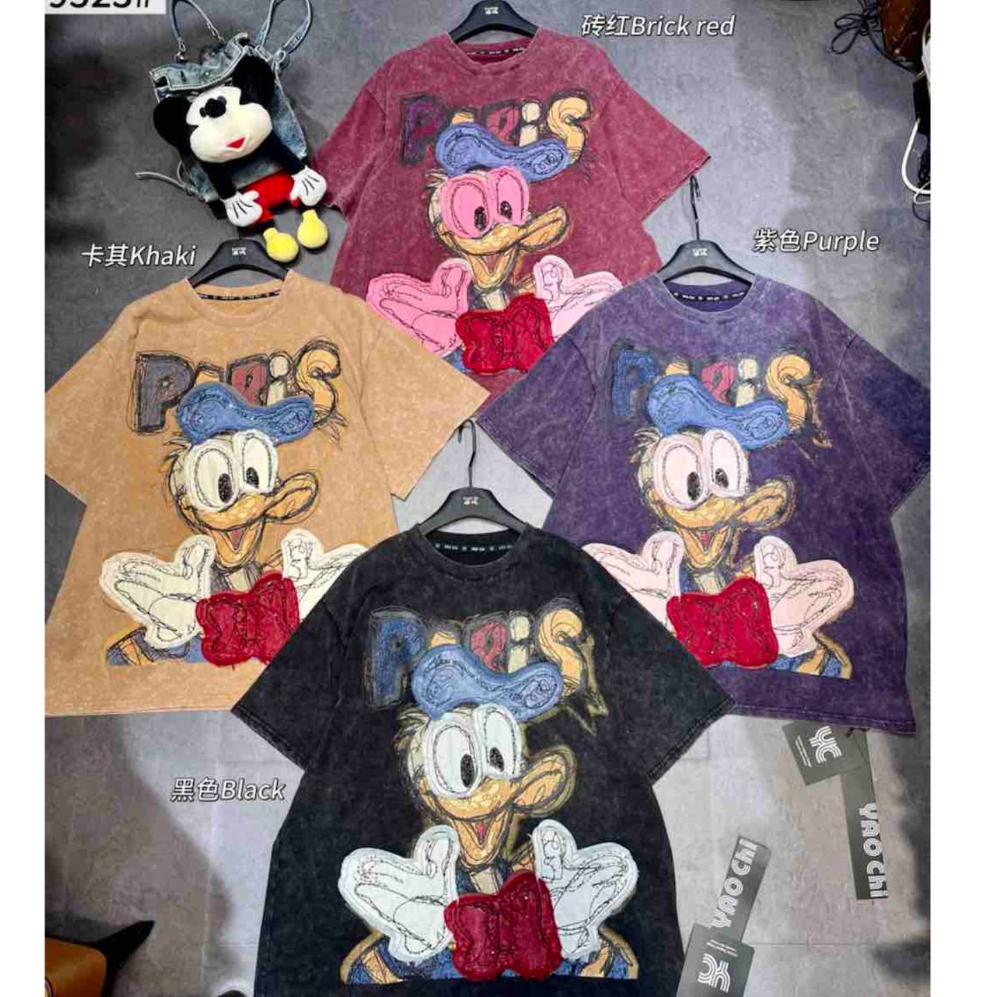 European code new cartoon Donald Duck round neck short sleeved T-shirt for women, loose and casual versatile washed top trend