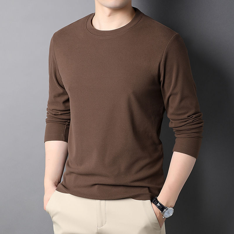 Top T-shirt long autumn and winter double-sided German velvet men's T slim fit round neck base shirt, thermal insulation underwear