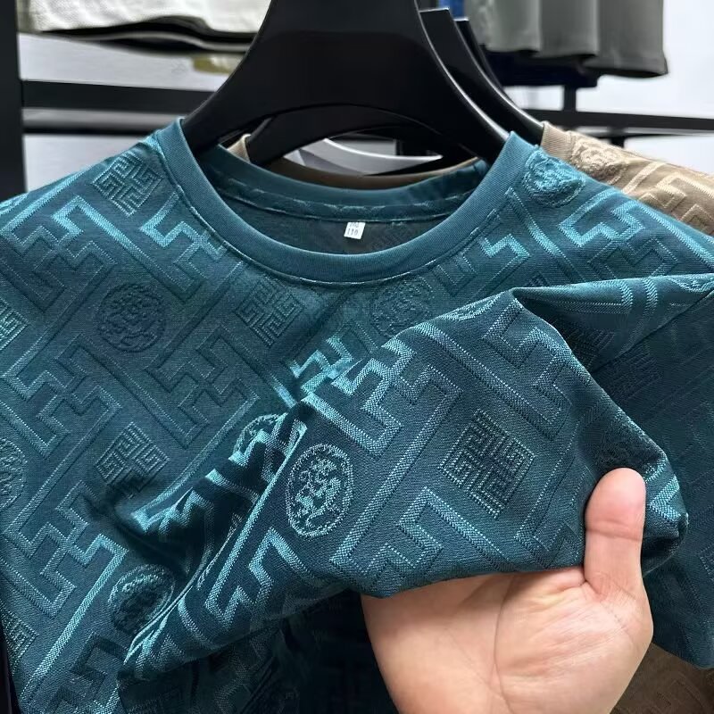 2025 New Short sleeved Ice Silk T-shirt Summer 3D 3D Jacquard Men's Quick drying Round Neck Top for Men 2025 New Short sleeved Ice Silk T-shirt Summer 3D 3D Jacquard Men's Quick drying Round Neck Top for Men