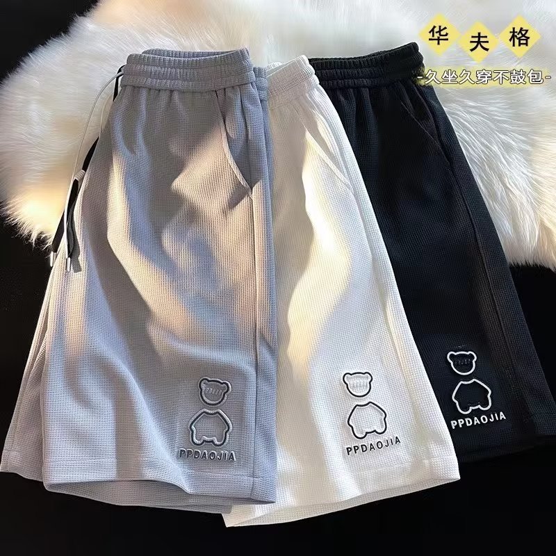 Little Bear 5 6 Minutes Shorts Men's Loose Wide Legs Summer Trendy Brand Waffle Casual Sports Basketball