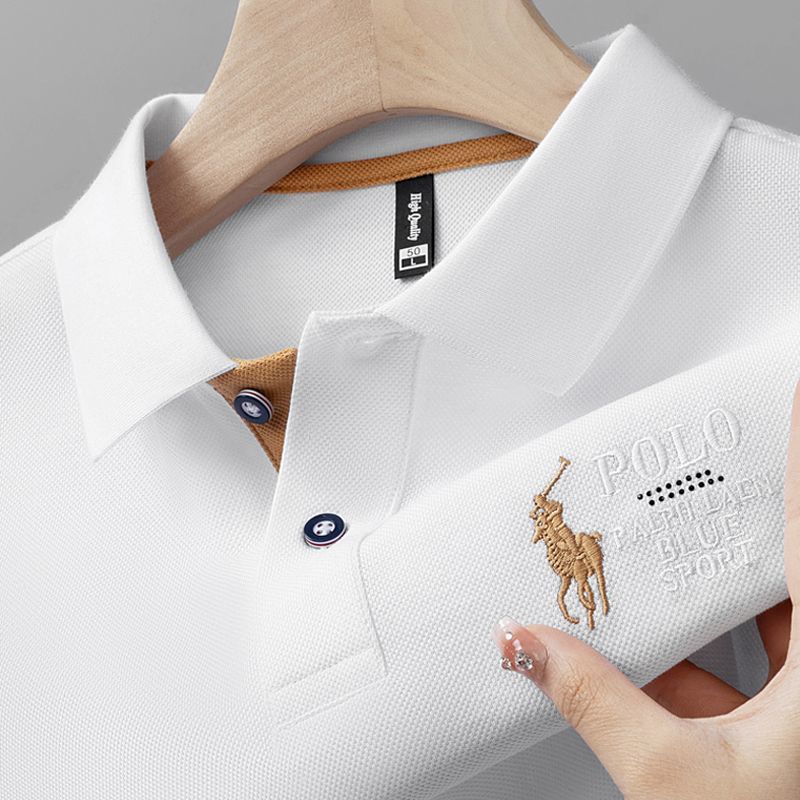 Summer men's short sleeved lapel loose embroidered Luo short sleeved T-shirt business T casual new polo shirt Summer men's short sleeved lapel loose embroidered Luo short sleeved T-shirt business T casual new polo shirt