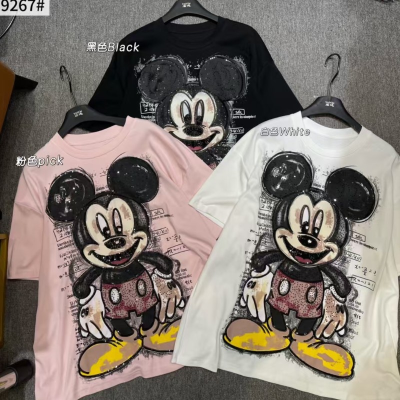 2025 Spring New Heavy Industry Cartoon Rice Q Thick Short Sleeve T-shirt for Women, Loose Medium to Long Casual Half Sleeve Top