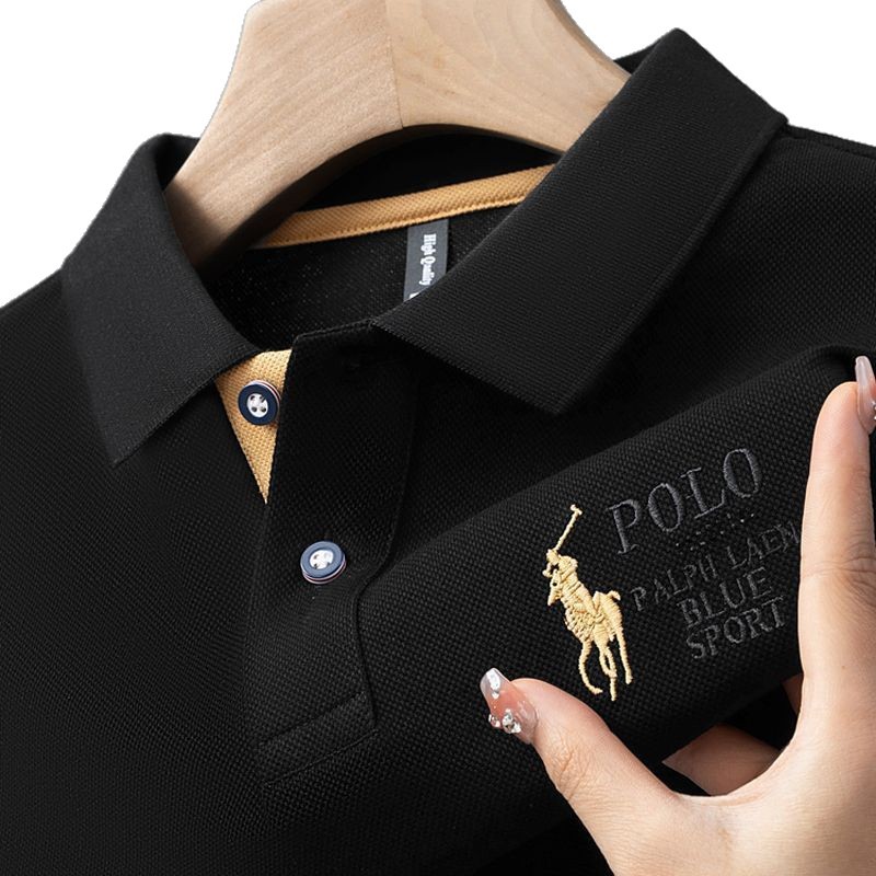 Summer men's short sleeved lapel loose embroidered Luo short sleeved T-shirt business T casual new polo shirt Summer men's short sleeved lapel loose embroidered Luo short sleeved T-shirt business T casual new polo shirt