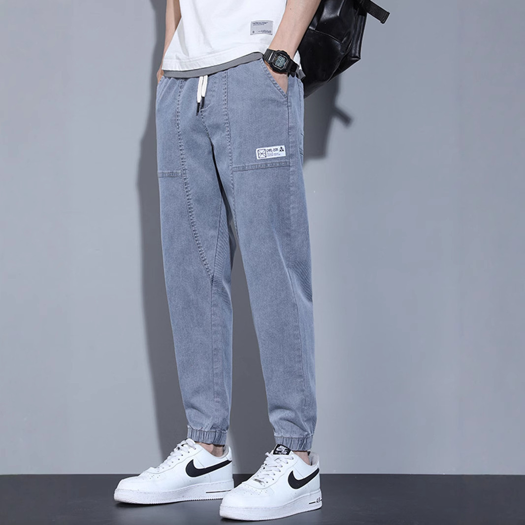 Jeans men's leg binding Korean version 2025 spring and summer trendy brand loose fitting youth versatile casual harem long pants